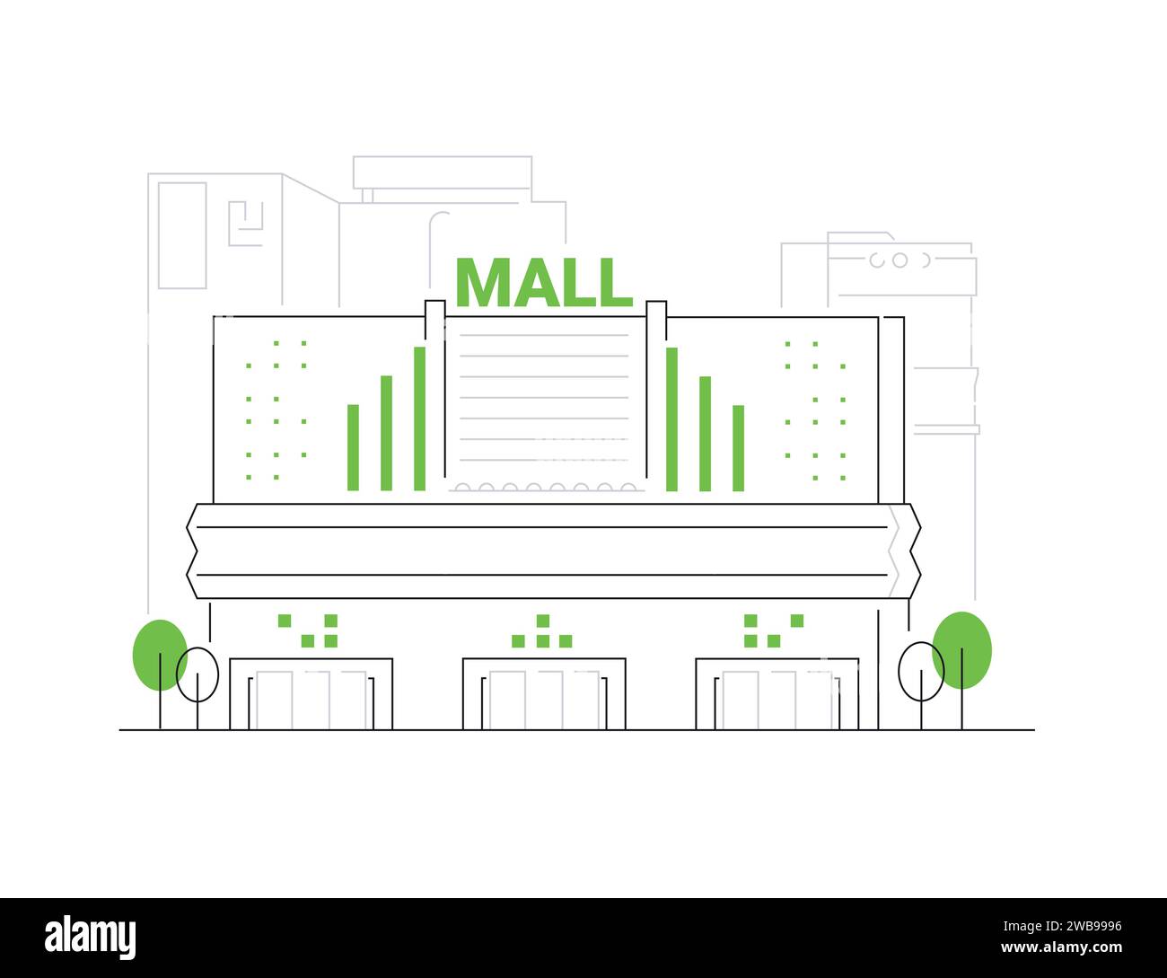 City shopping center - modern line design style illustration Stock Vector