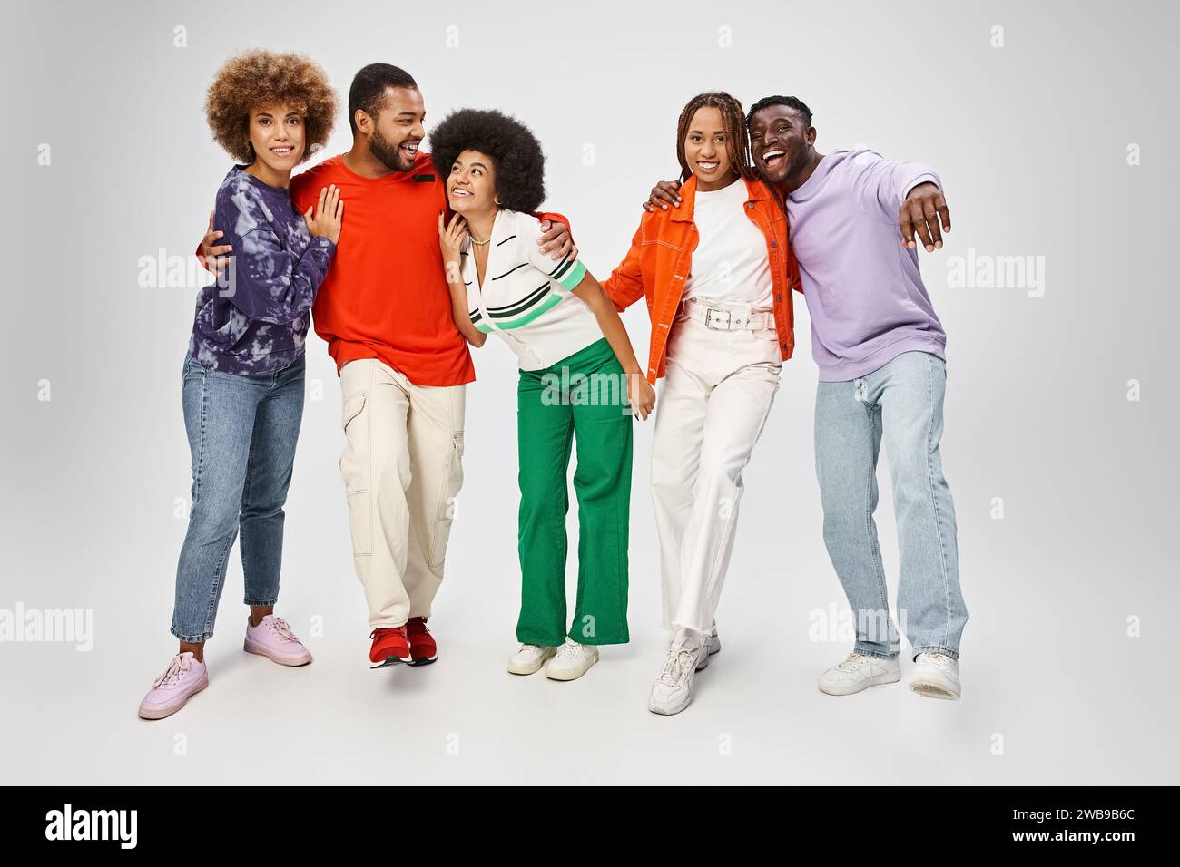 happy african american people in colorful casual wear smiling together ...