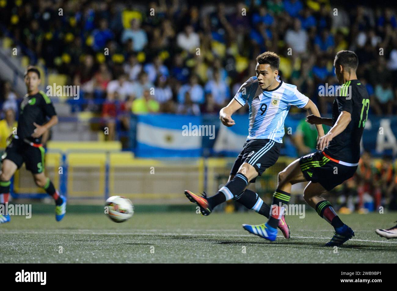 Lautaro Martinez, player of the Argentina National Team during a match against Mexico at the Cotif 2016 tournament, l'Alcudia, Valencia, Spain. Stock Photo
