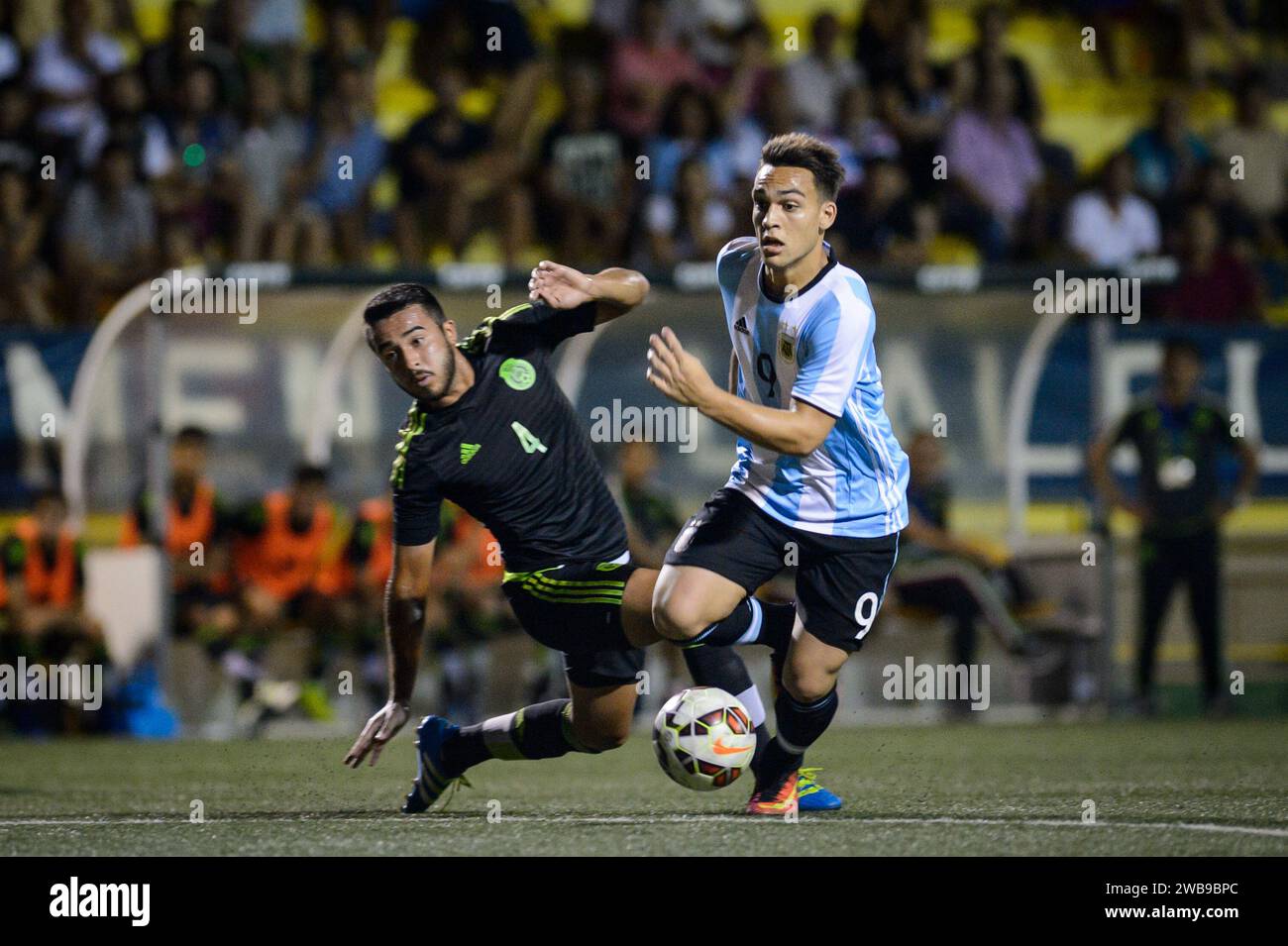 Lautaro Martinez, player of the Argentina National Team during a match against Mexico at the Cotif 2016 tournament, l'Alcudia, Valencia, Spain. Stock Photo