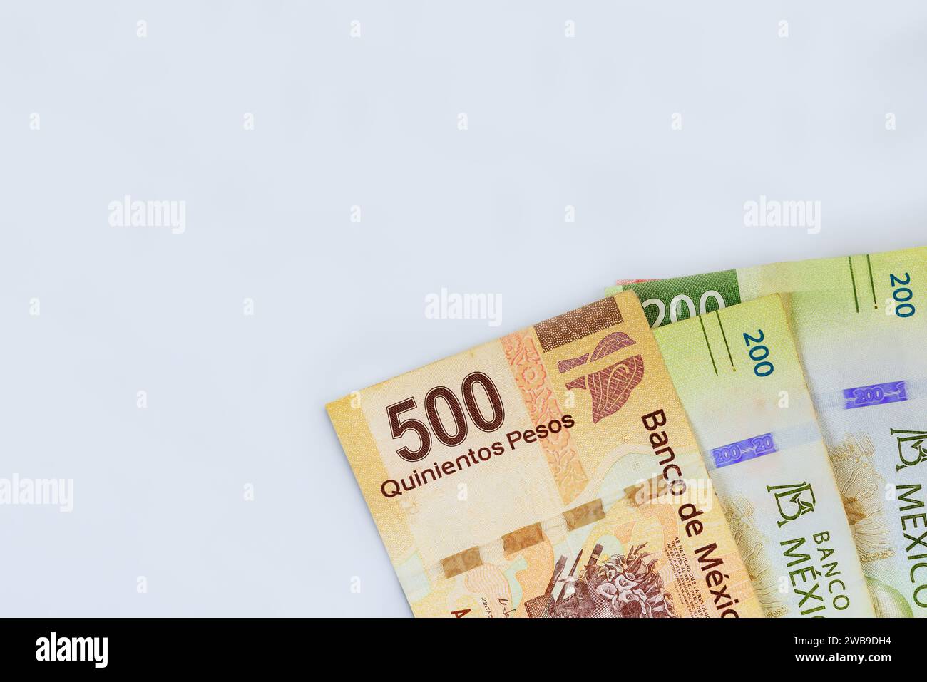 Mexican cash banknotes of different denominations 200, 500, pesos paper