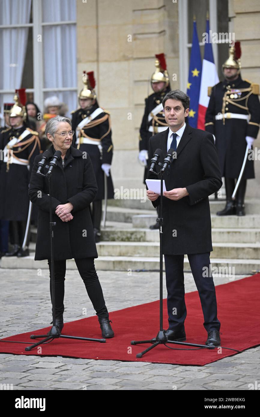 Paris, France. 09th Jan, 2024. French Outgoing Prime Minister Elisabeth ...