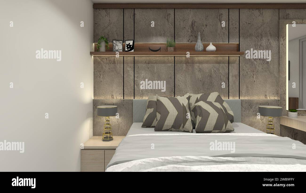 Image showcasing Modern and Luxury Wall Panel Decoration for Headboard Bedroom Stock ...