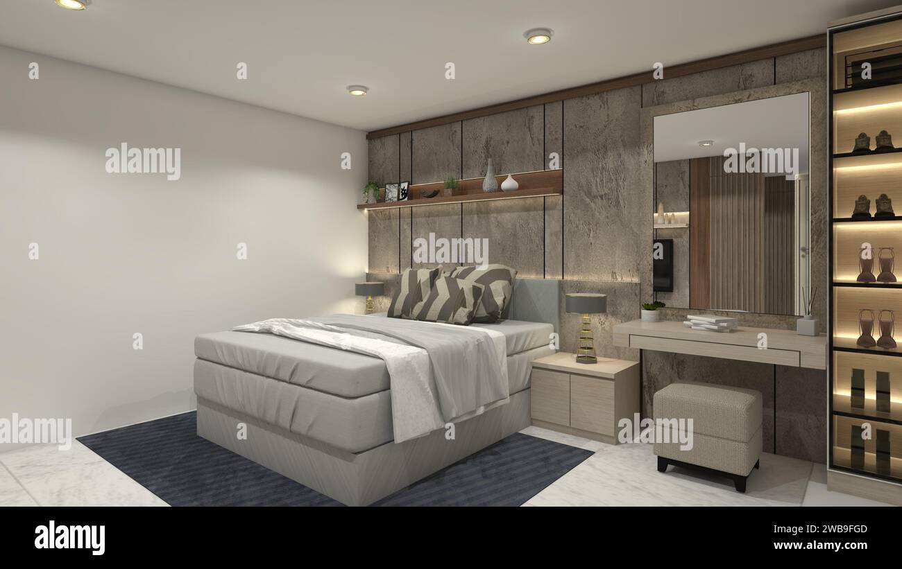 Luxury Master Bedroom Design with Rustic Style Stock Photo - Alamy