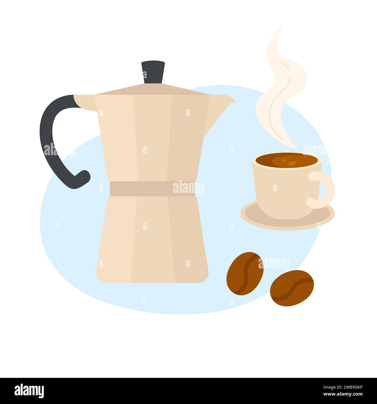 Italian natural coffee. Italian coffee maker, breakfast hot beverage cartoon vector illustration Stock Vector