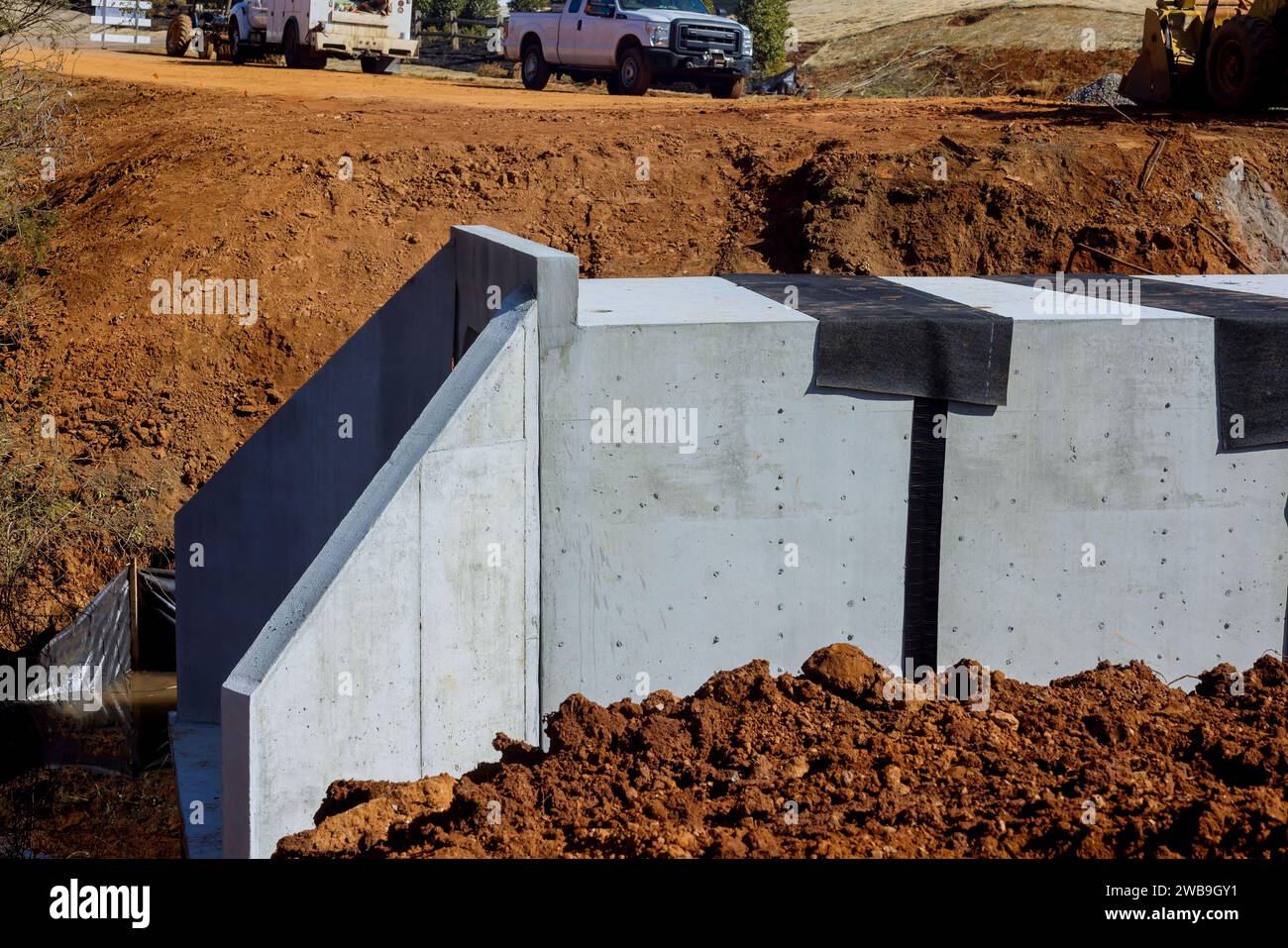 Detail of concrete bridge constructed across stream in countryside ...