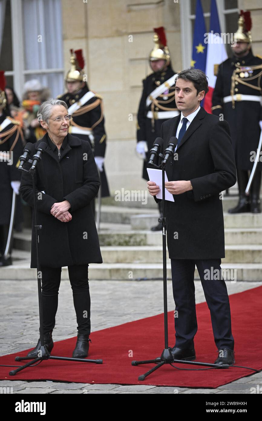 Paris, France. 09th Jan, 2024. French Outgoing Prime Minister Elisabeth ...