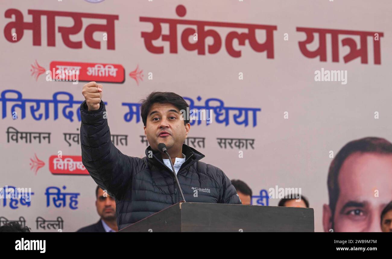 New Delhi India 08th Jan 2024 NEW DELHI INDIA JANUARY 8 Union   New Delhi India 08th Jan 2024 New Delhi India January 8 Union Minister Of Civil Aviation Jyotiraditya Scindia Addressing The Viksit Bharat Sankalp Yatra At Kheda Park Dda At Hastasal Uttam Nagar On January 8 2024 In New Delhi India Photo By Vipin Kumarhindustan Timessipa Usa Credit Sipa Usaalamy Live News 2WB9M7M 