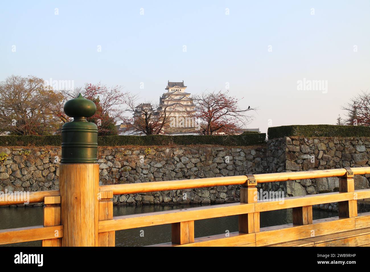Himeji Castle in the early morning viewed from Sakuramon Bridge, Himeji