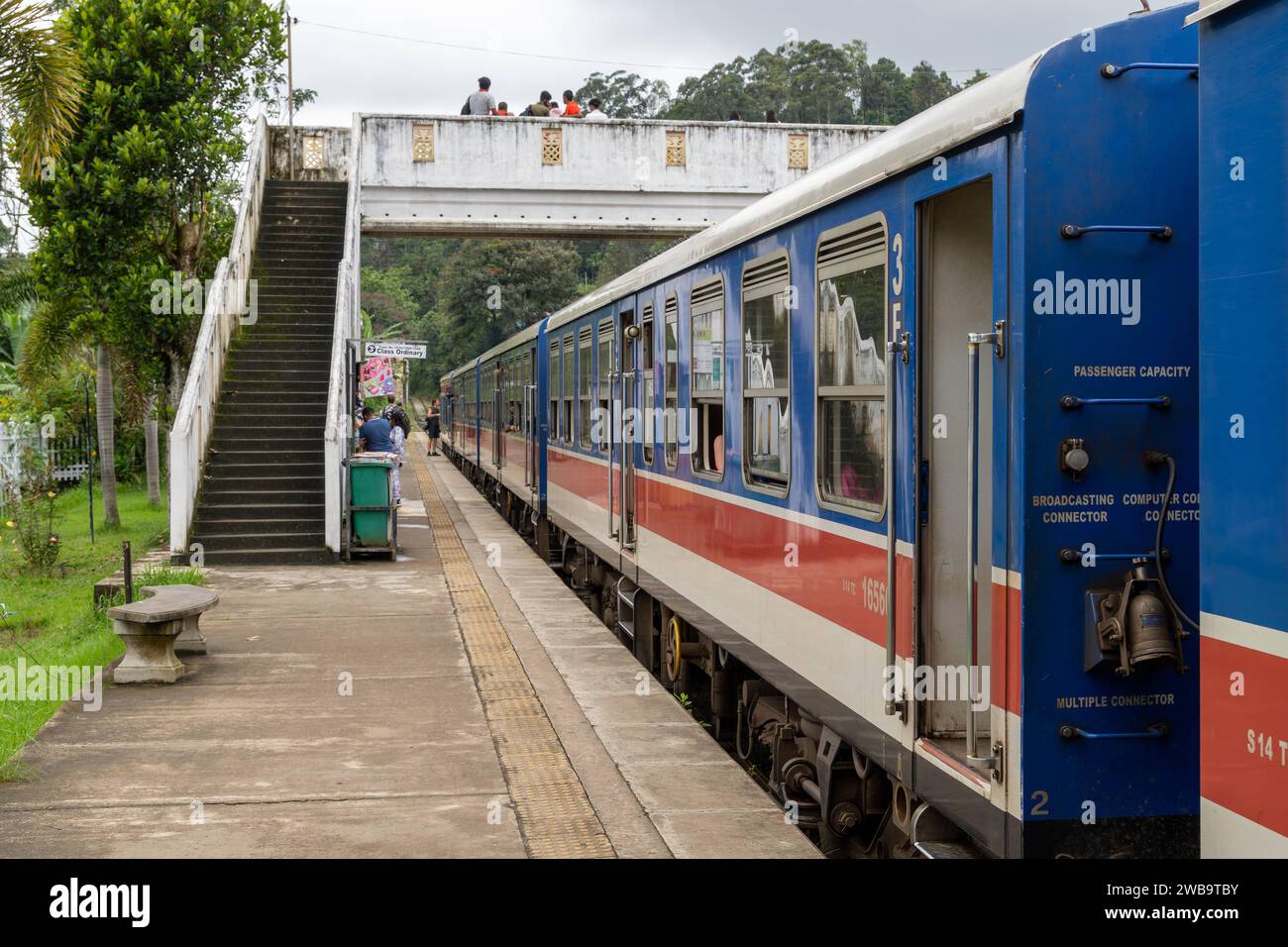 Ella, Sri Lanka, Asia December 19, 2023 Ella train station in Sri Lanka. Arriving train