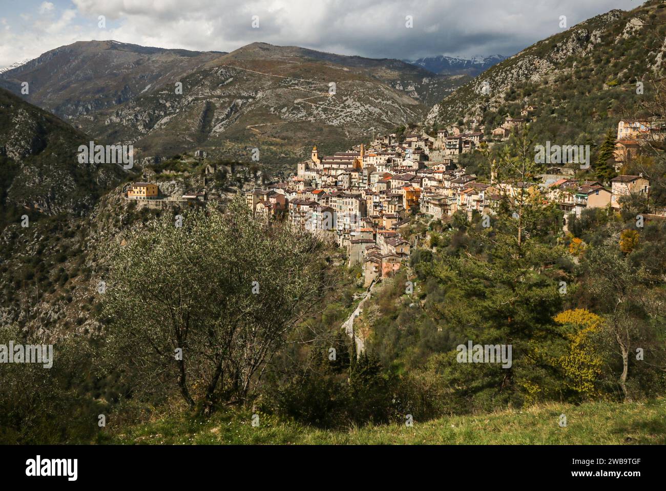 Saorge, a medieval village in the valley of La Roya in Alpes-Maritimes department, PACA region, southeastern France Stock Photo