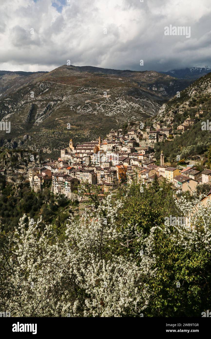 Saorge, a medieval village in the valley of La Roya, Alpes-Maritimes department, PACA region, south-east France Stock Photo