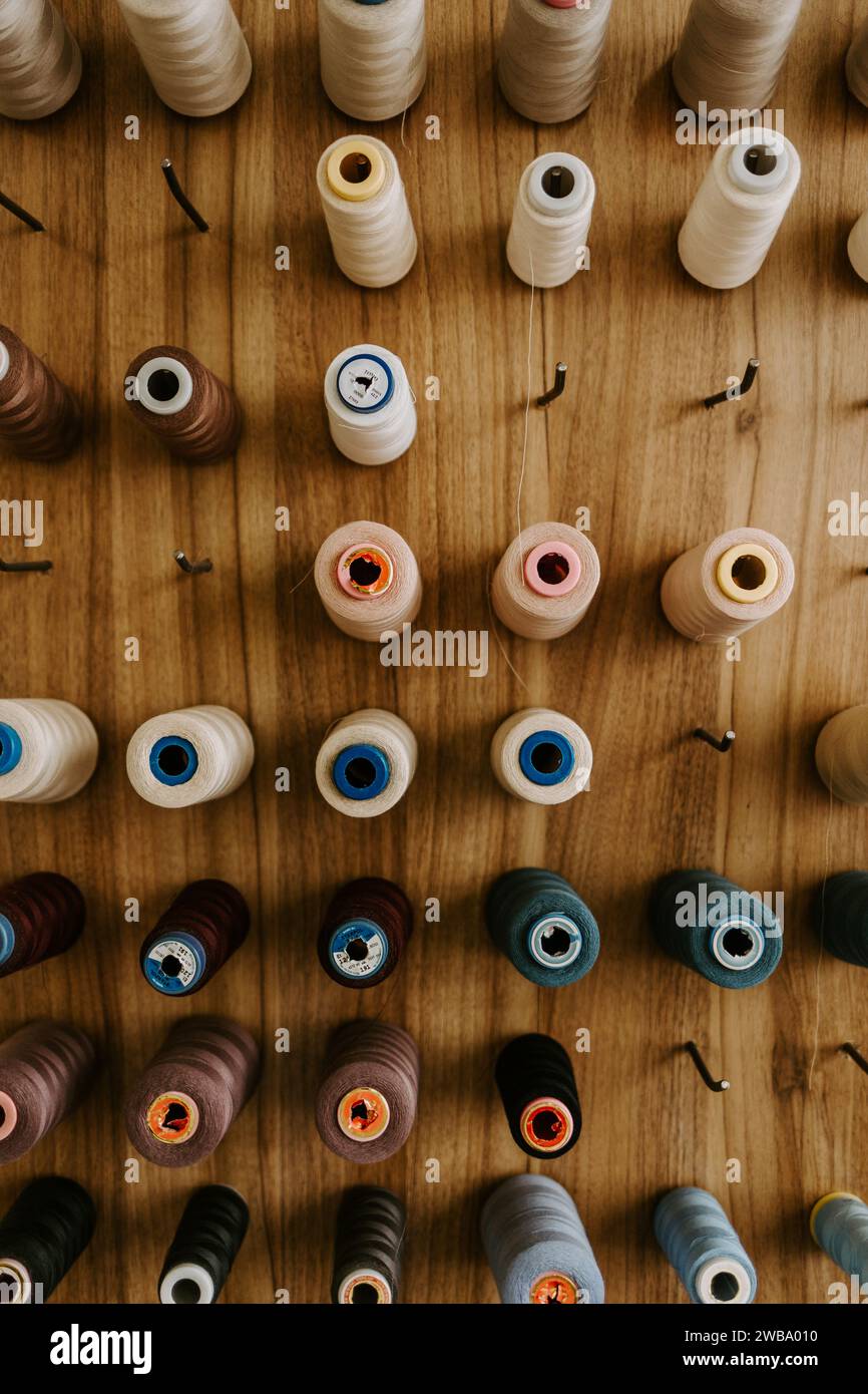 Sewing threads as a multicolored background close up Stock Photo