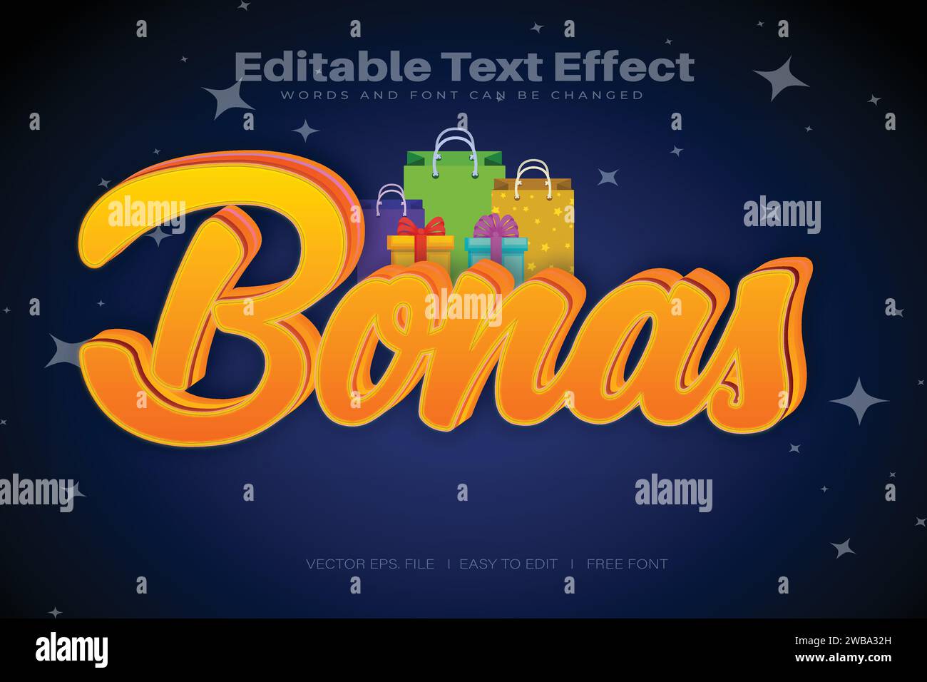 Vector Bonas 3d text effect 100 editable eps file word and font can be