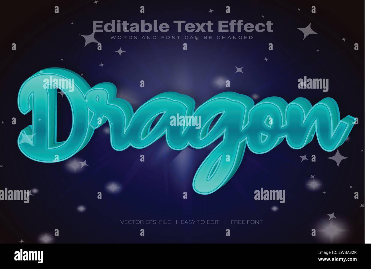 Vector Dragon 3d text effect 100 editable eps file word and font can be changed Stock Vector