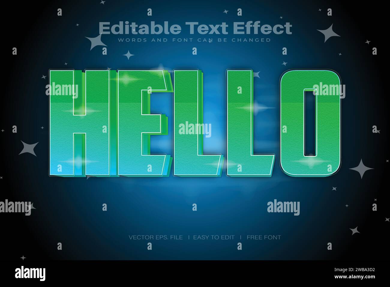 Vector Hello 3d text effect 100 editable eps file word and font can be changed Stock Vector