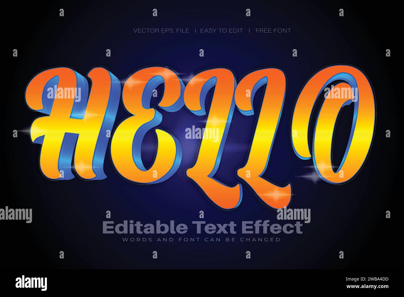 Vector Hello 3d text effect 100 editable eps file word and font can be changed Stock Vector