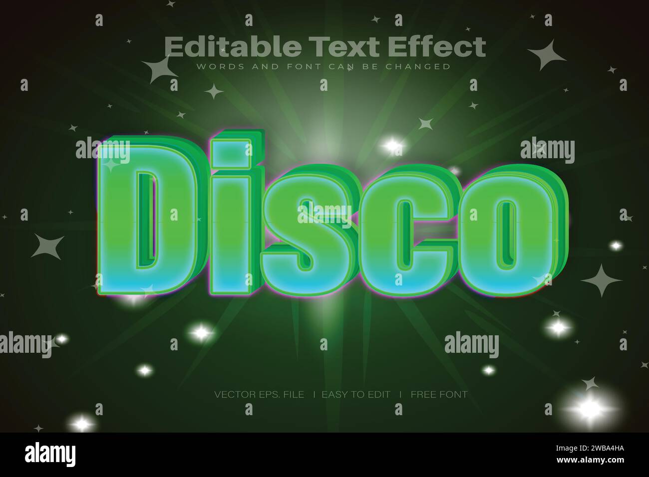 Vector Disco 3d text effect 100 editable eps file word and font can be changed Stock Vector
