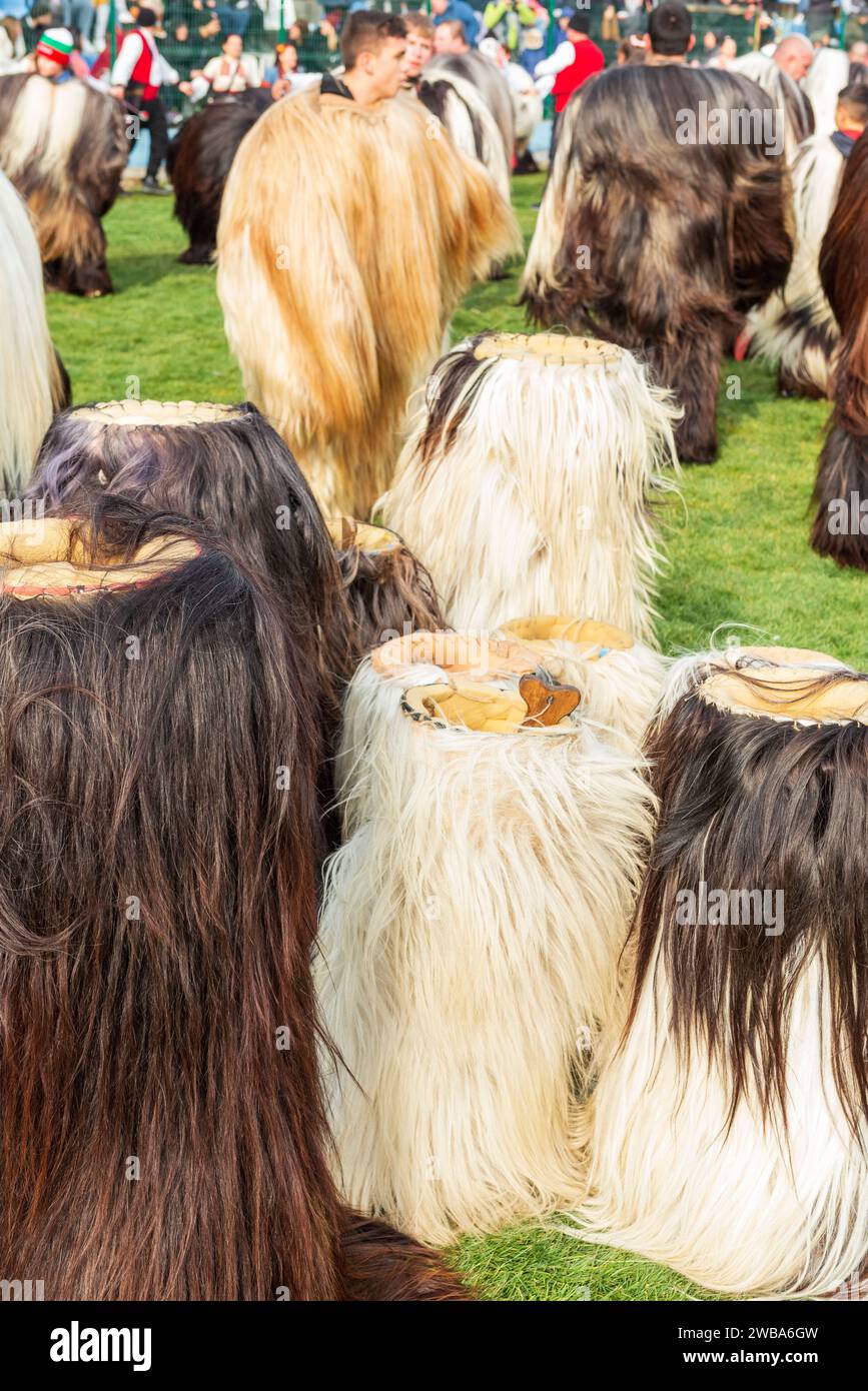 Kukeri Babugeri heavy masks at the annual Simitlia festival in Simitli, Blagoevgrad County, Bulgaria, Eastern Europe, Balkans, EU Stock Photo