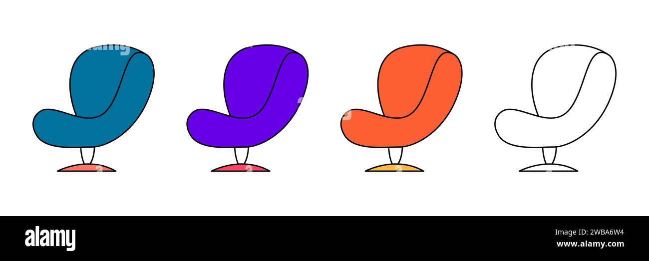 Set of vector icons of chairs. Flat style bean bag chair. Stock Vector
