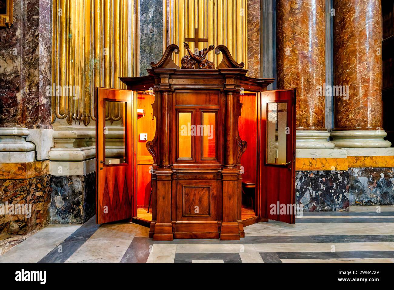 Confessional in the Church of Santi Apostoli, Rome, Italy Stock Photo