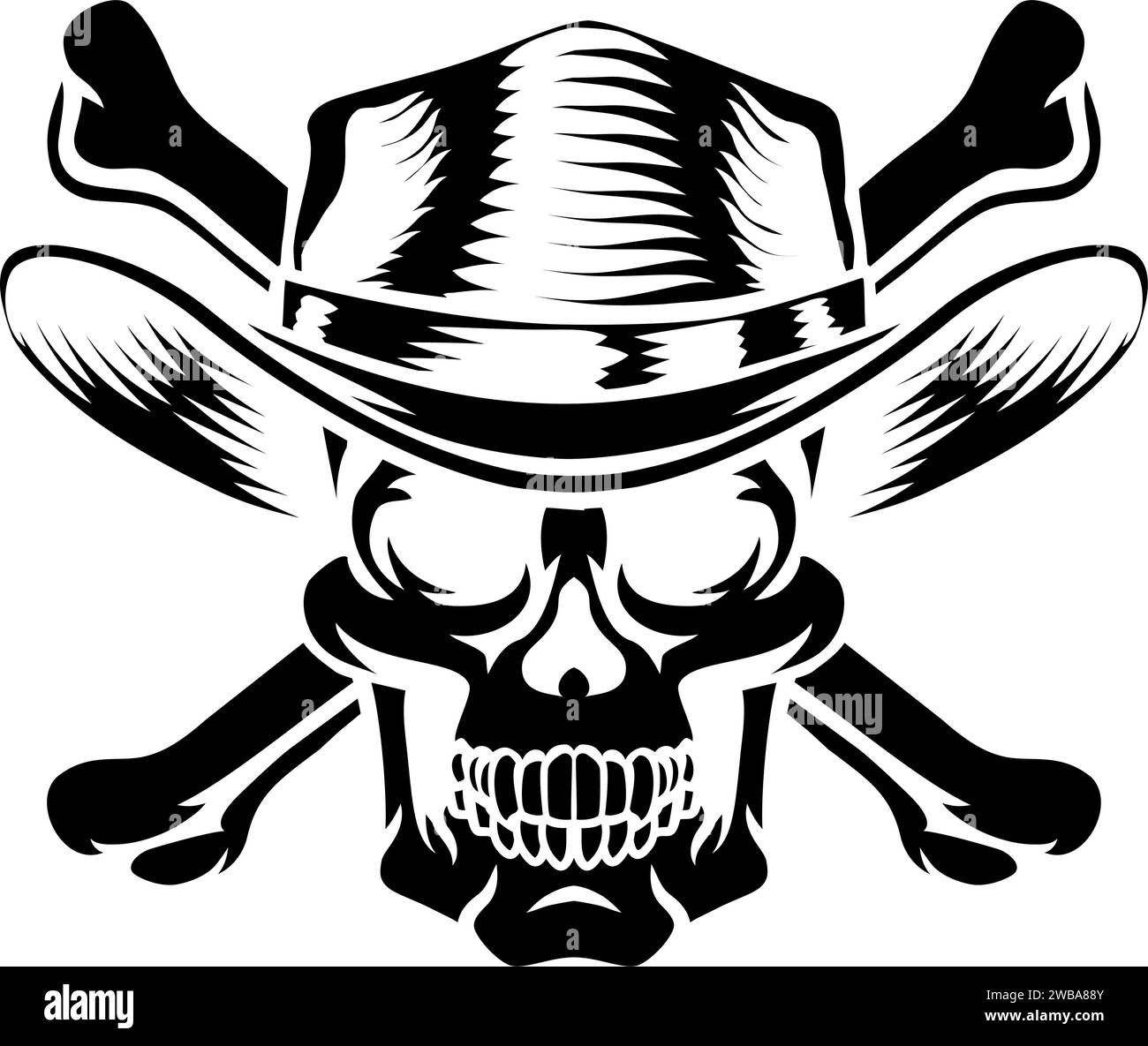 Cowboy Hat Western Skull Pirate Cross Bones Stock Vector