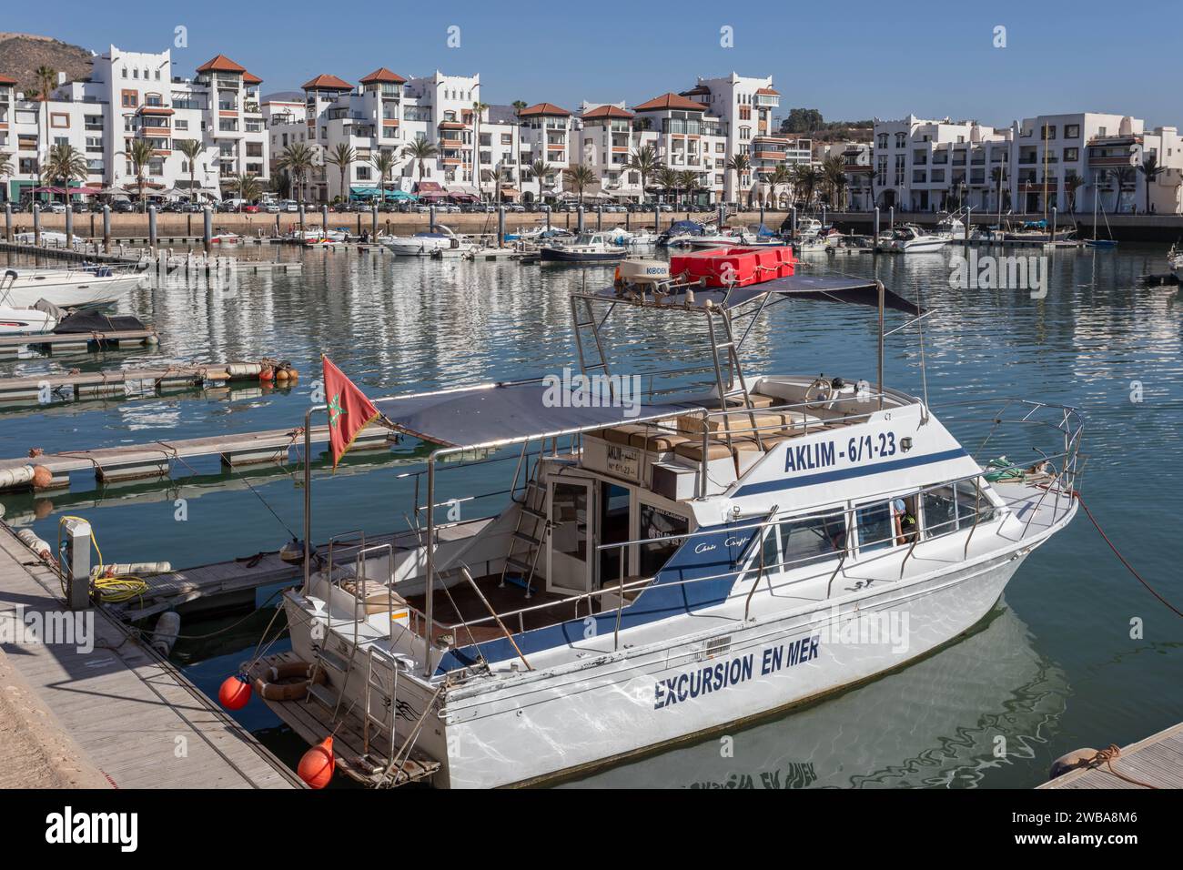 The marina in Agadir and beachfront properties, Morocco Stock Photo