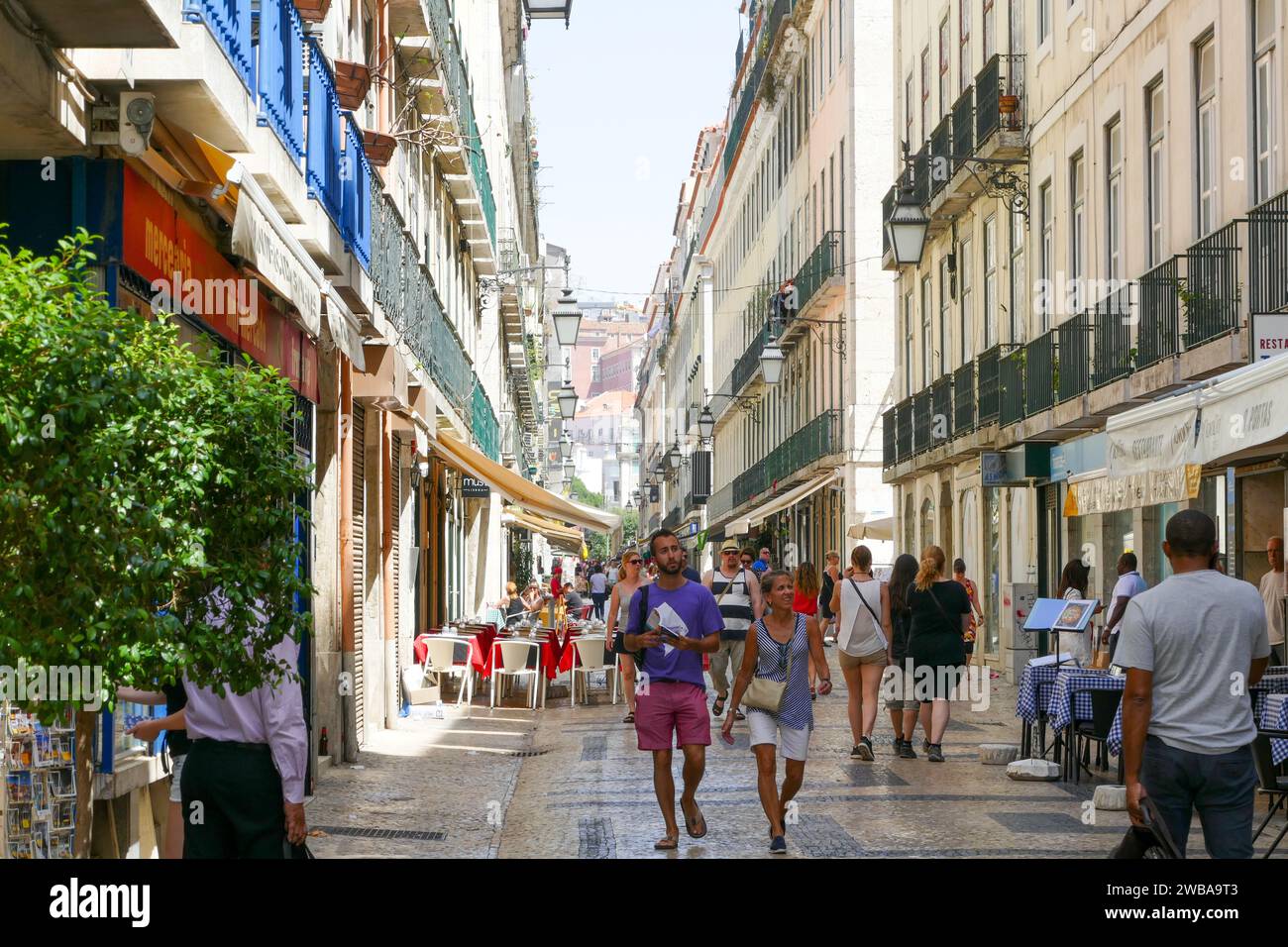 Lisbon, Portugal - June 19 2017: Rua Augusta street, popular downtown area with shops and restaurants Stock Photo