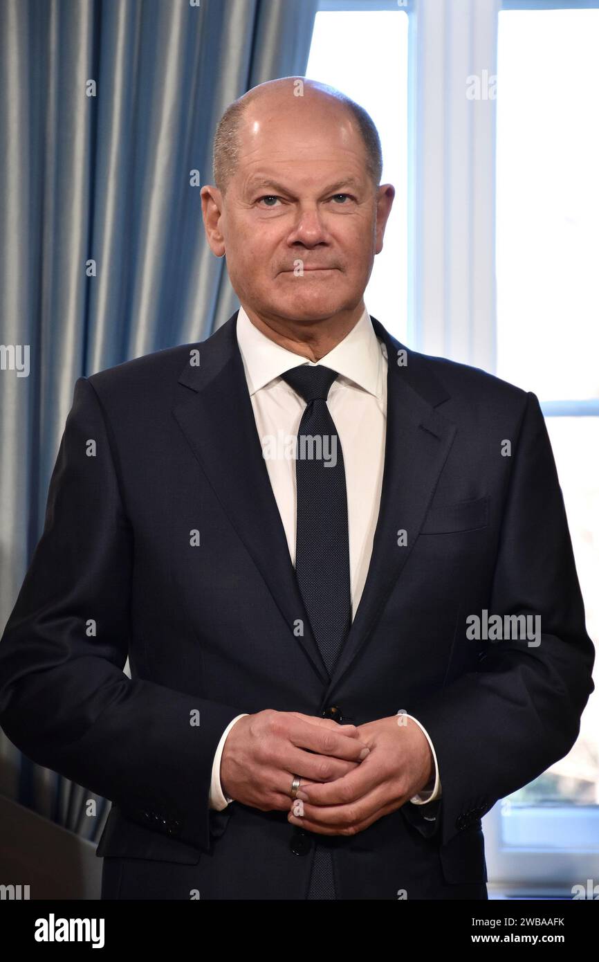 Bundeskanzler Olaf Scholz beim Neujahrsempfang fuer Repraesentanten des