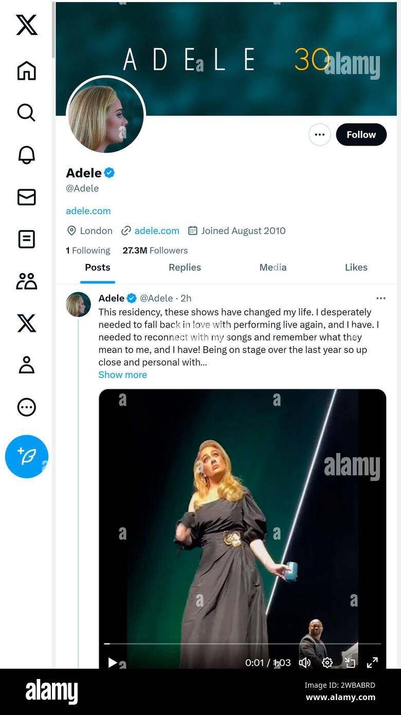 'X' - formerly Twitter - page (Oct 2023) of Adele, singer Stock Photo ...