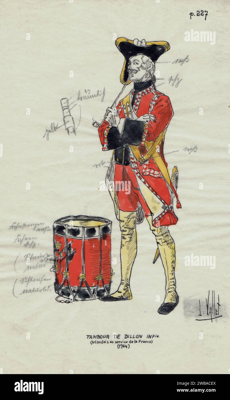 Tambour du régiment de Dillon Infanterie en 1744 Stock Photo