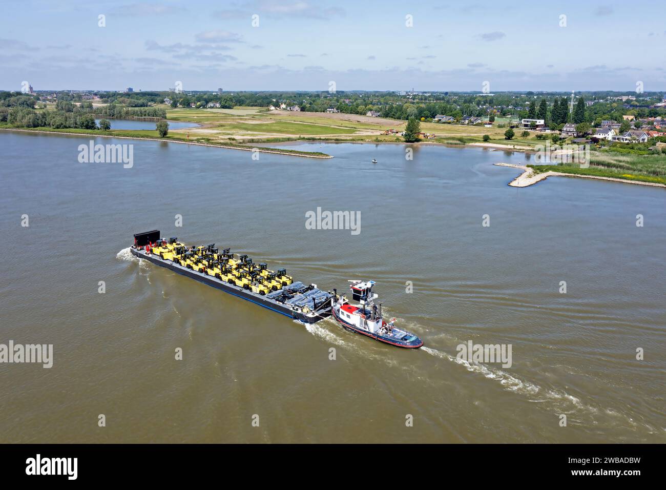 Aerial from shipping on the river Merwede near Gorinchem in the Netherlands Stock Photo