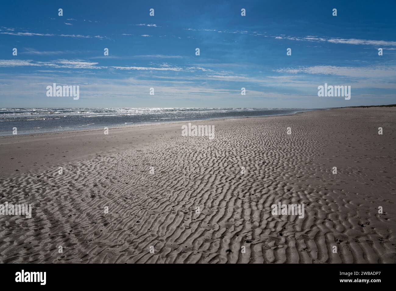 Sand patterns on Padre Island near Malaquite, Texas. Stock Photo