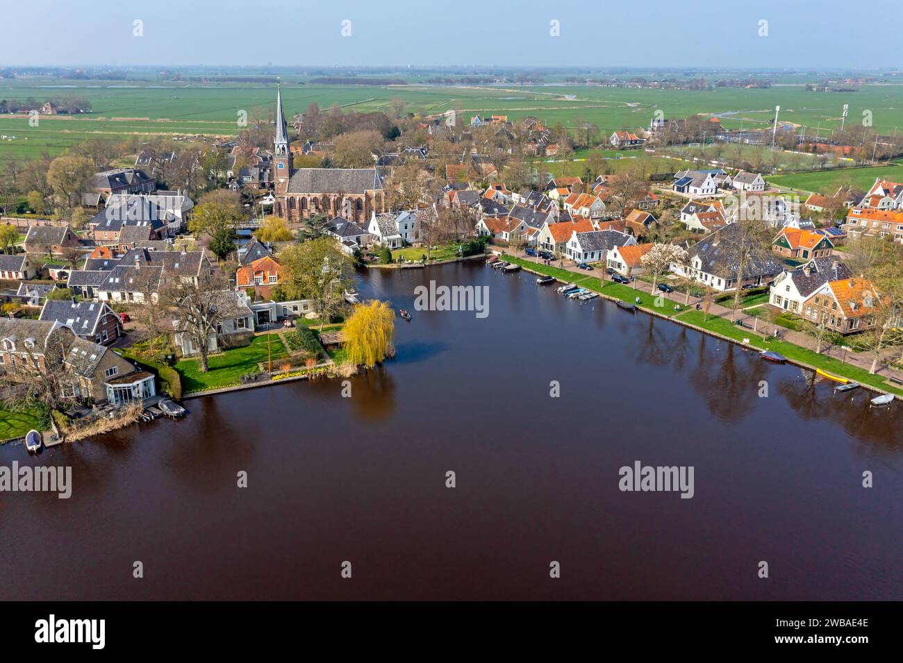Aerial from the traditional village Broek in Waterland in the Netherlands Stock Photo