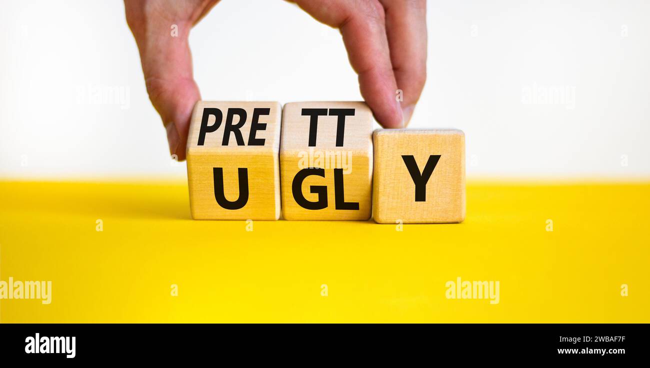 Pretty or ugly symbol. Concept word Pretty or Ugly on wooden cubes