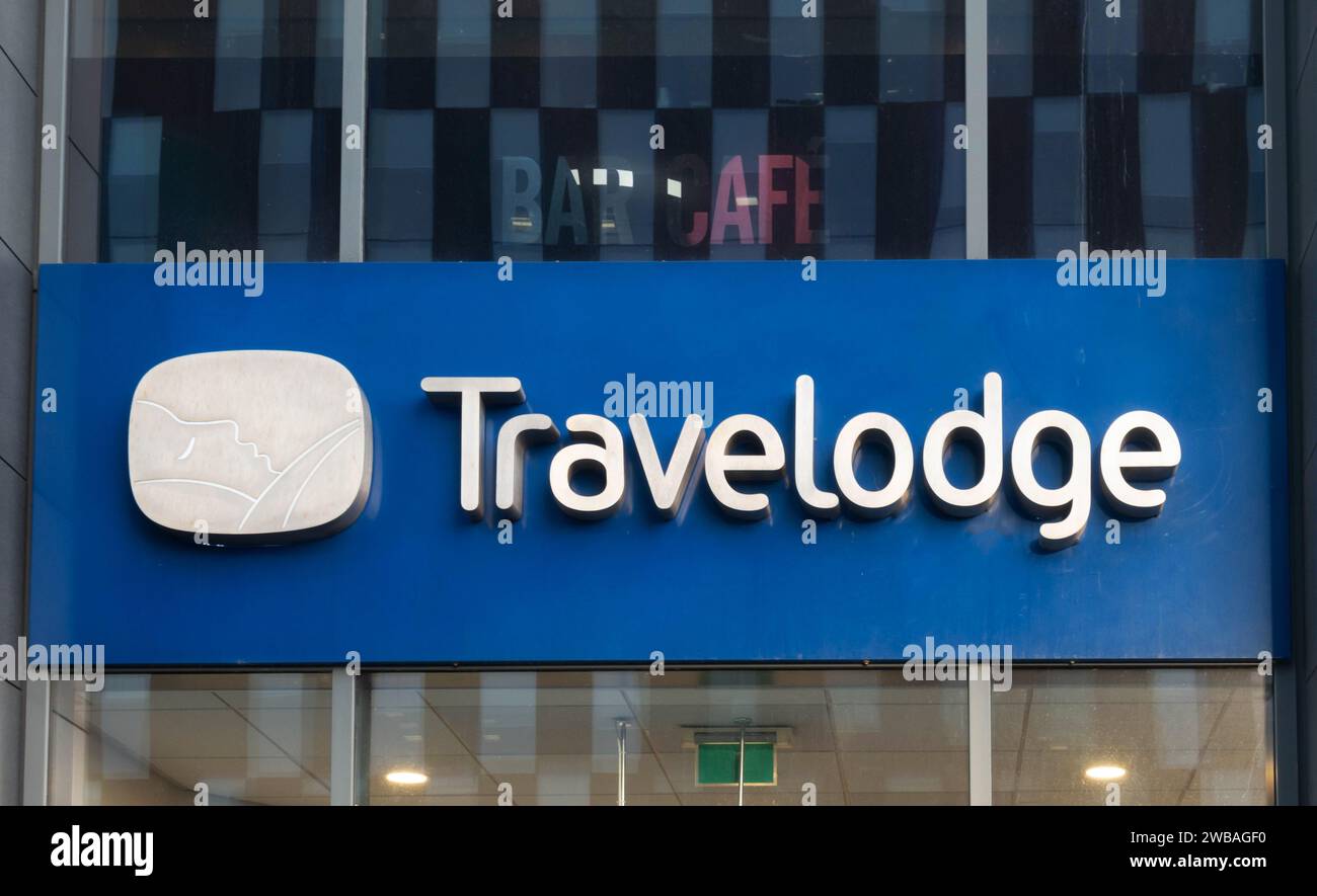 Travelodge sign outside Liverpool Central Stock Photo