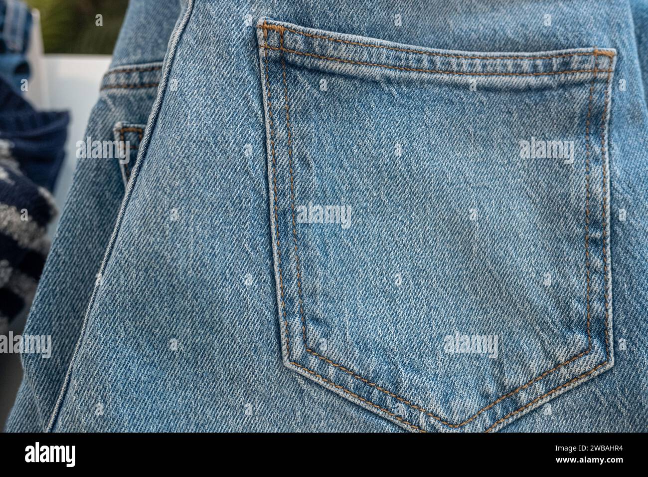 back pocket of a pair of jeans at a clothing store, clothes concept Stock Photo