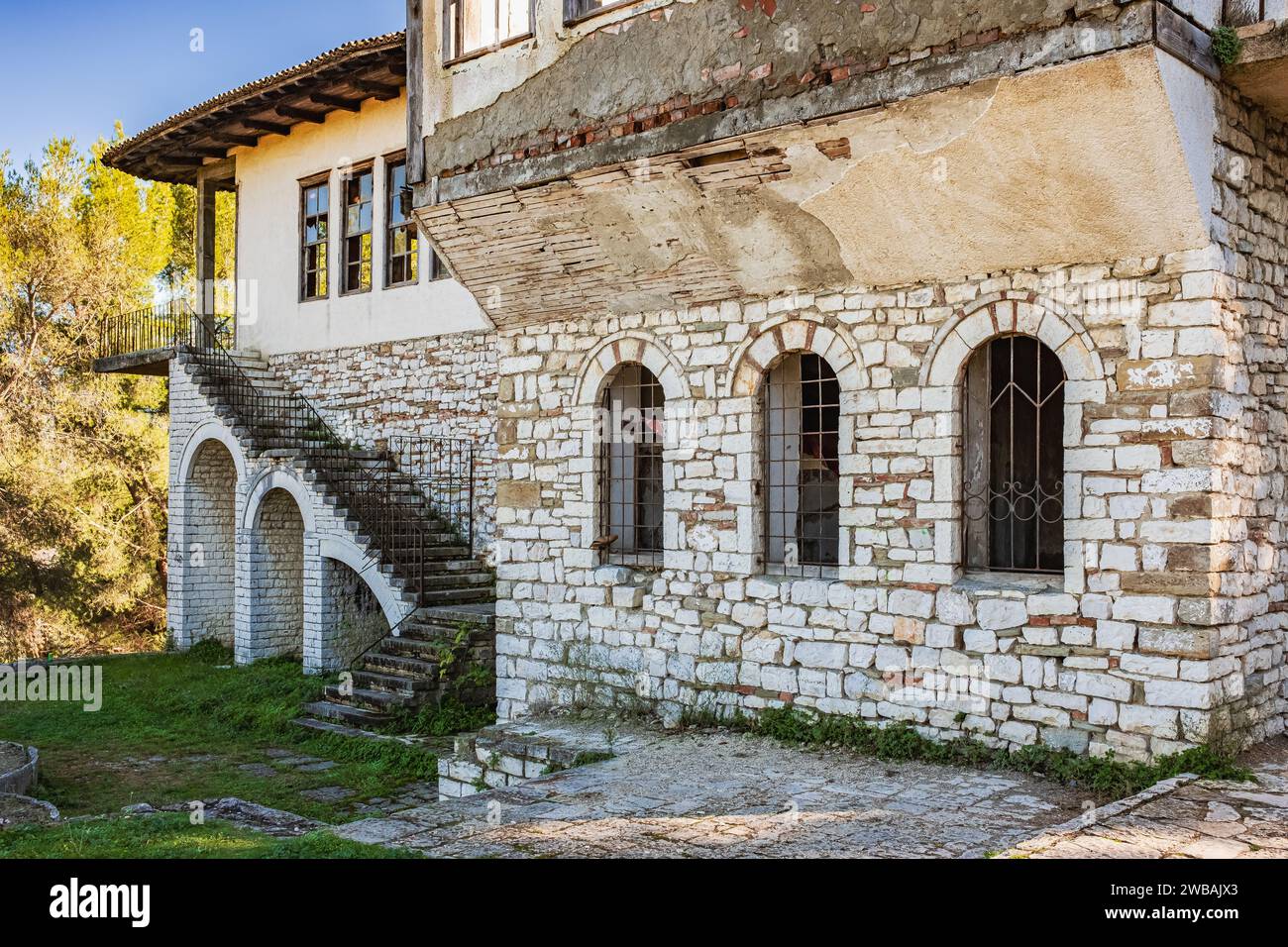 Abandoned house with architecture typical of Mediterranean countries. Old abandoned historical