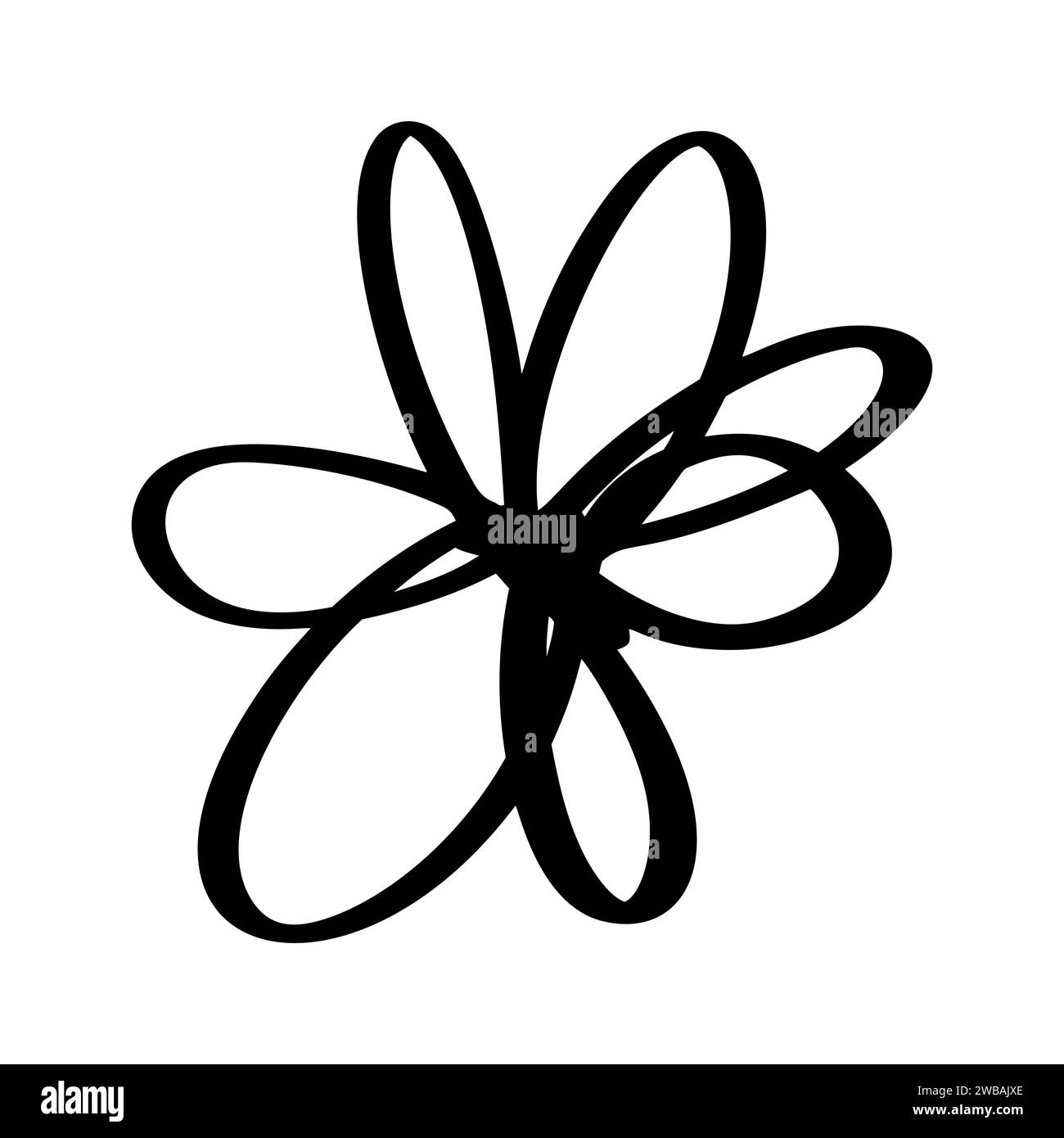 Black hand drawn simple flower. Love romantic element painted brush