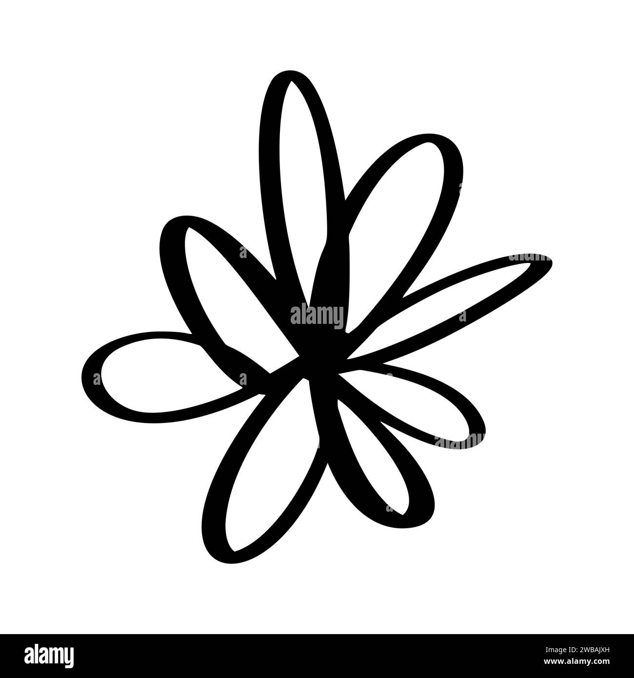 Black hand drawn simple flower. Love romantic element painted brush