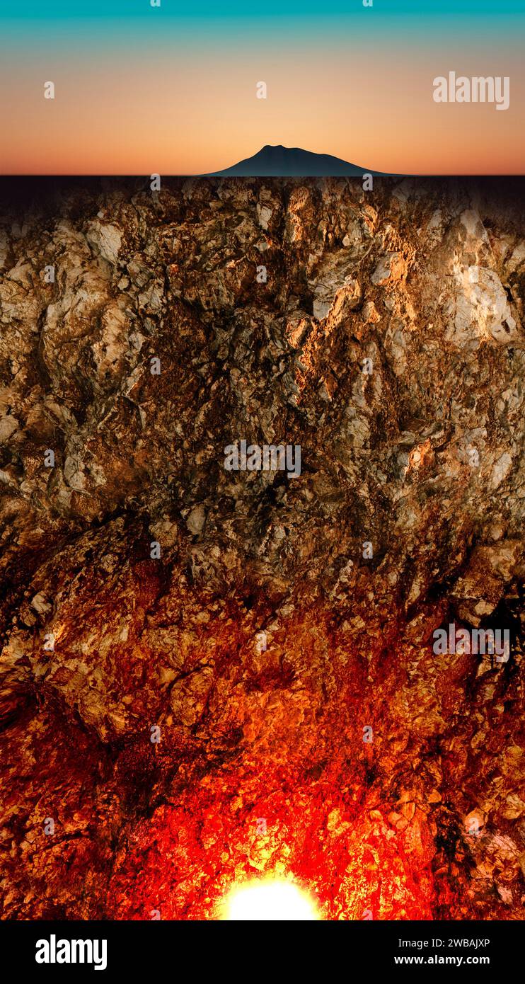 Earth structure, earth section, division into layers, the earth's crust and core. 3d rendering Stock Photo