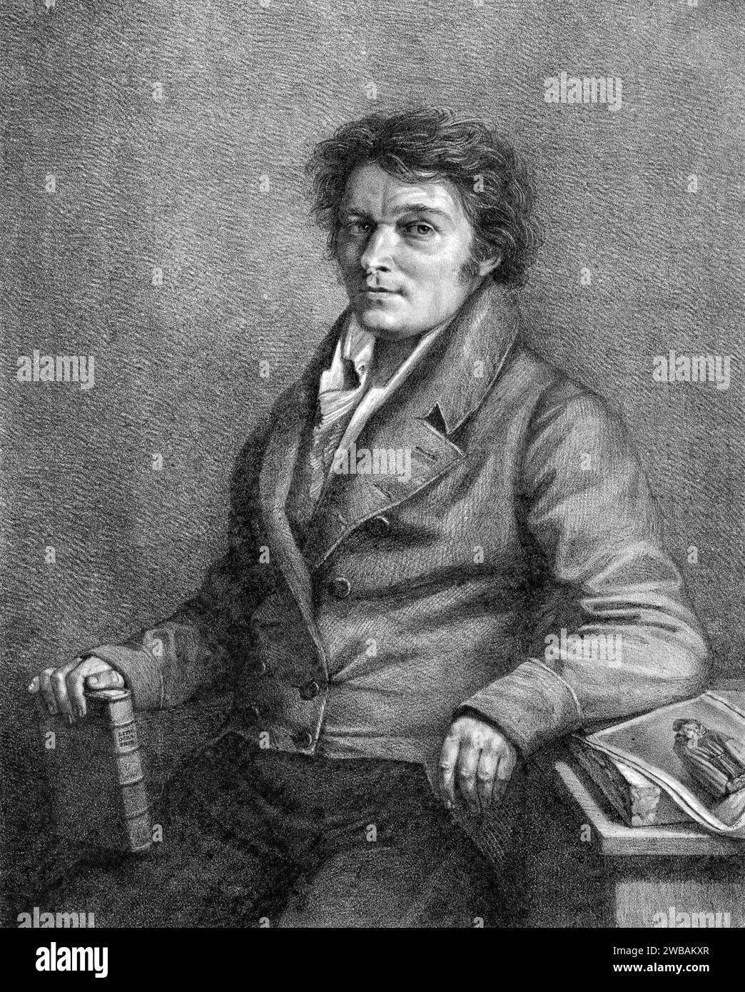 Alois Senefelder. Portrait of the German actor and playwright,  Johann Alois Senefelder (1771-1834)  by Lorenzo Quaglio the Younger, lithograph, 1818. Senefelder invented the printing technique of lithography in the 1790s. Stock Photo