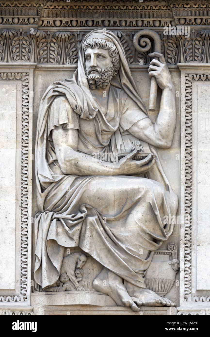Numa Pompilius. Portrait of the second king of Rome, Numa Pompilius (c. 753–672 BC) by Jean Guillaume Moitte  (1746–1810), relief Stock Photo