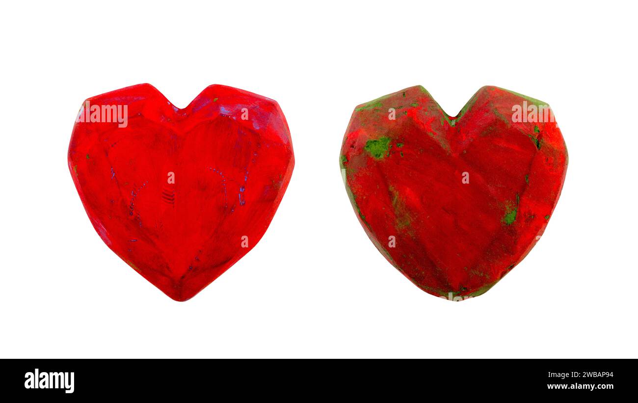 Red heart handmade decoration shape with clipping path over white background Stock Photo
