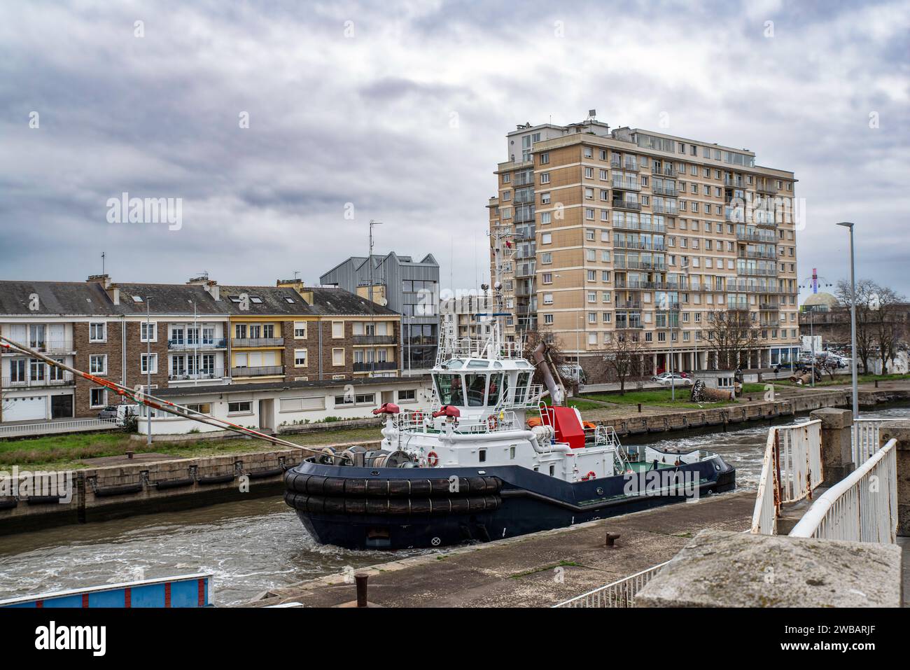 tugboat in the port of SaintNazaire in Brittany, France Stock Photo
