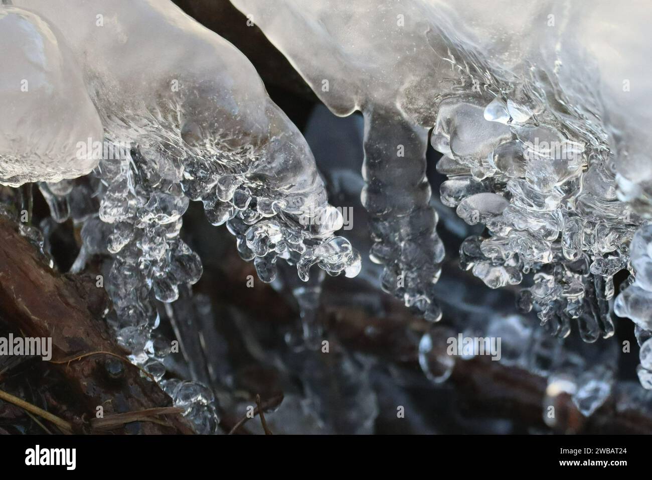 Layers of Ice shimmer like rough Diamonds Stock Photo