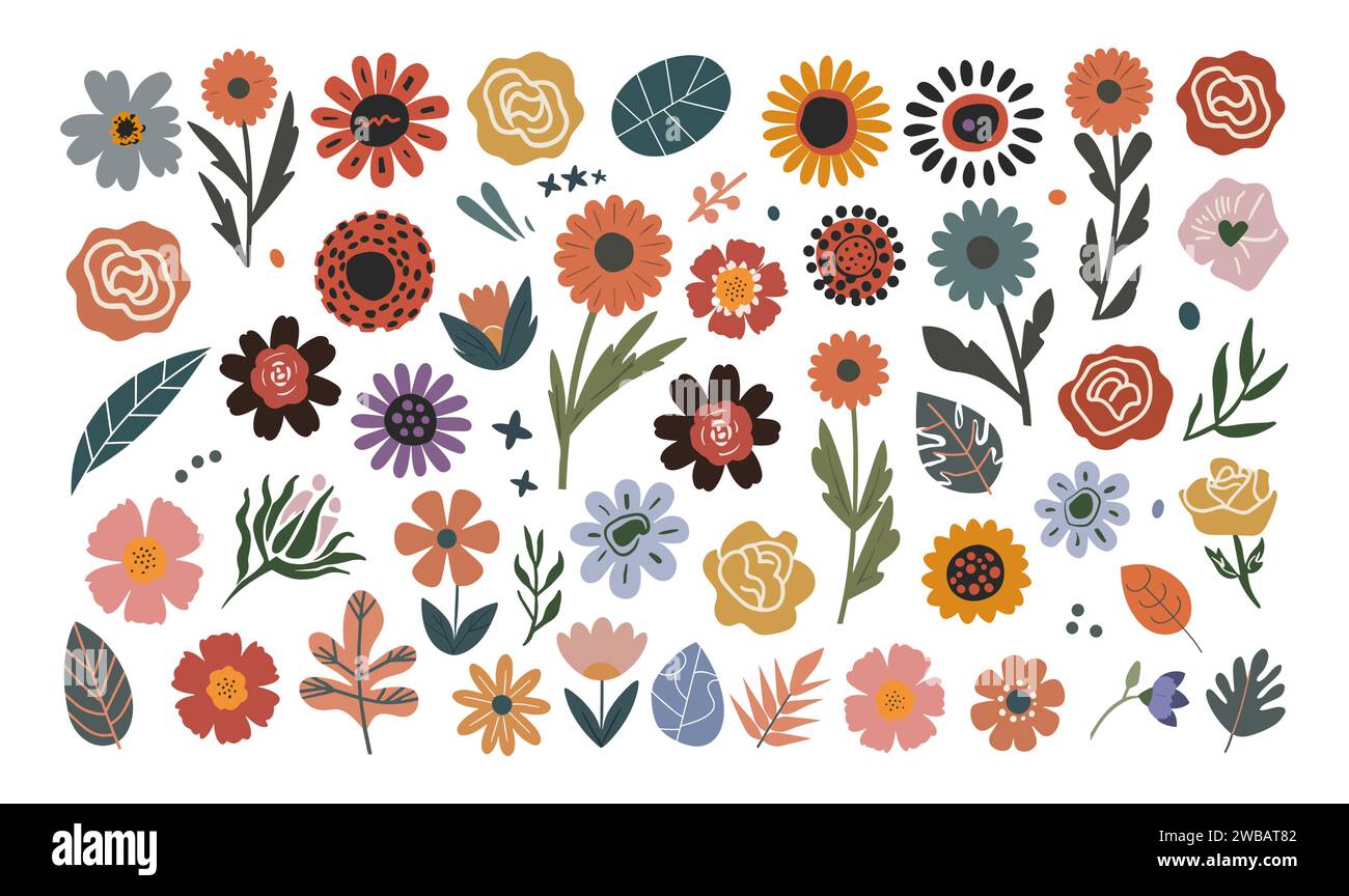 Set of hand drawn floral design vector elements Stock Vector Image ...