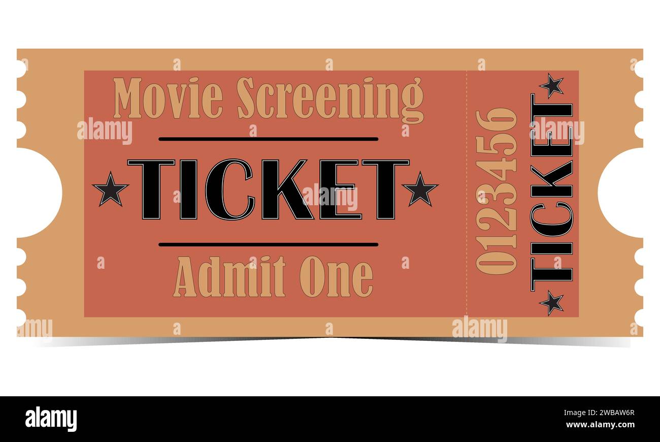 Retro, Vintage style Movie Ticket.  Cinema Ticket.  Theatre Ticket Stock Vector