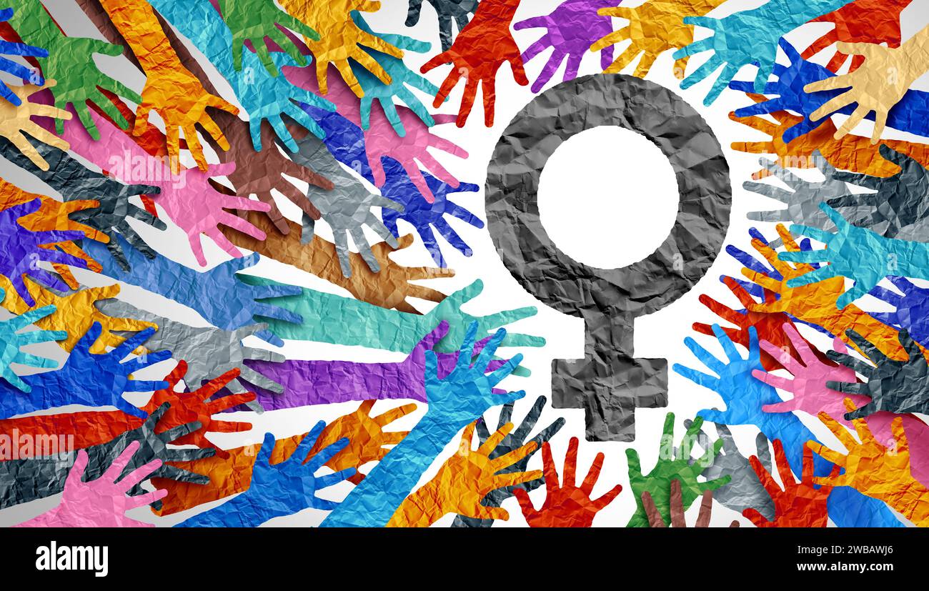 Female rights and women reproductive right social movement or gender equality for mothers daughters and woman justice as a community united together Stock Photo