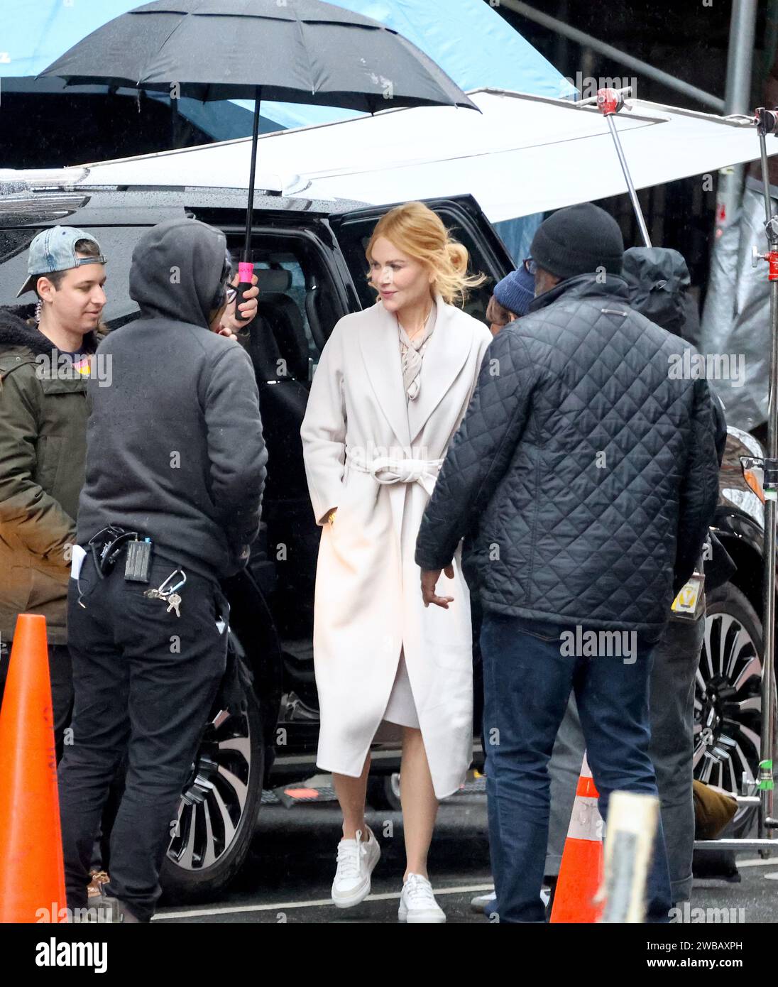 New York, USA. 09th Jan, 2025. Actress Nicole Kidman filming a scene on